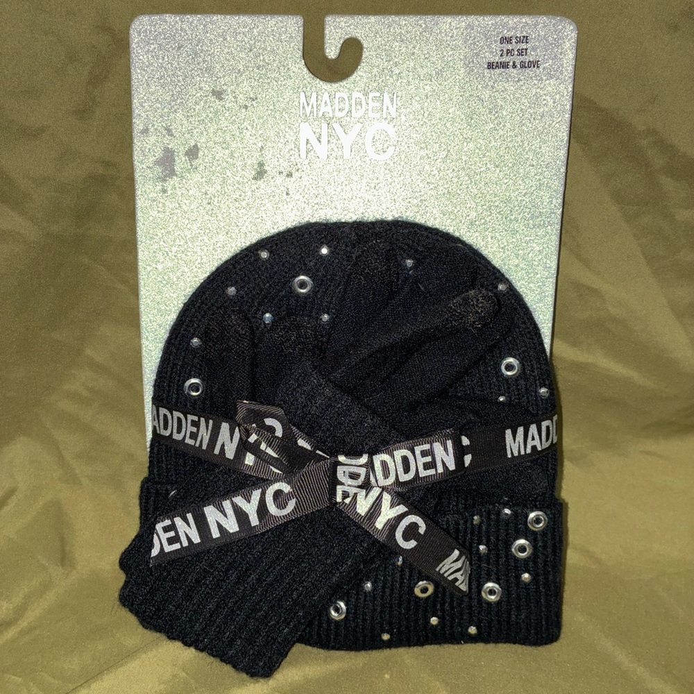 Steve Madden Black Beanie with Silver Accents